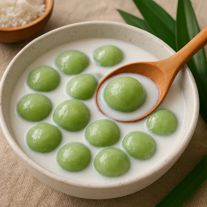 Pandankugeln in Kokosmilch (Bua Loi Bai Toey)