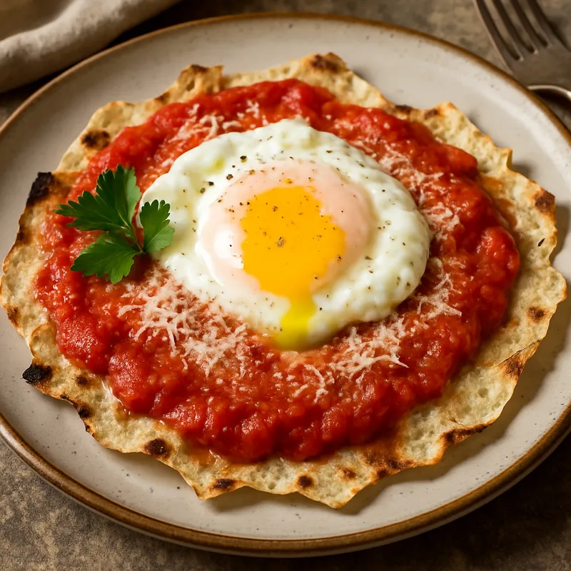 Pane Frattau (Sardisches Schichtbrot mit Tomatensoße und Ei)