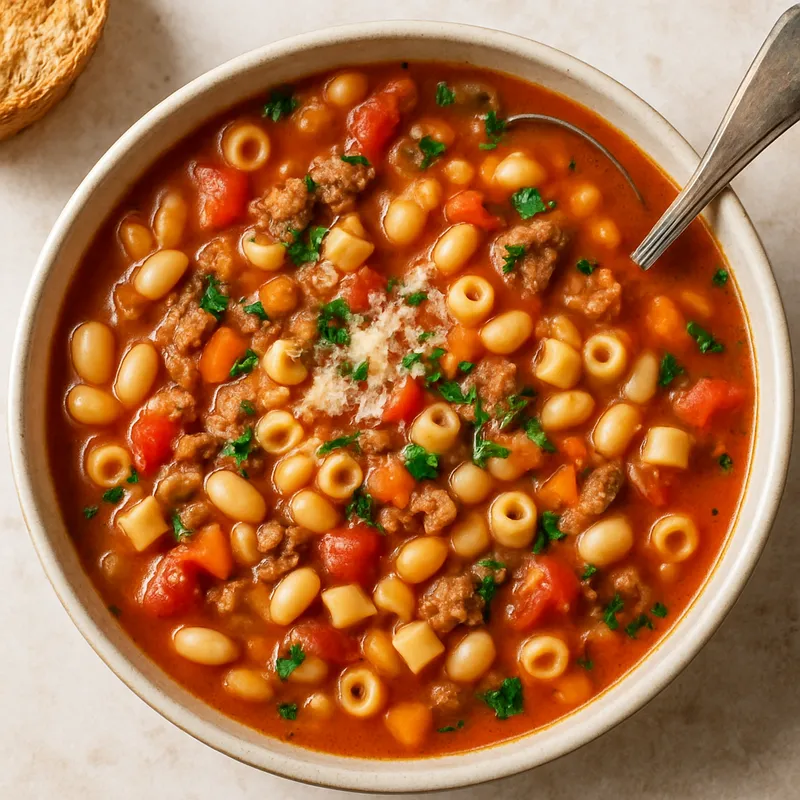 Pasta e Fagioli American (Amerikanische Nudel-Bohnen-Suppe)