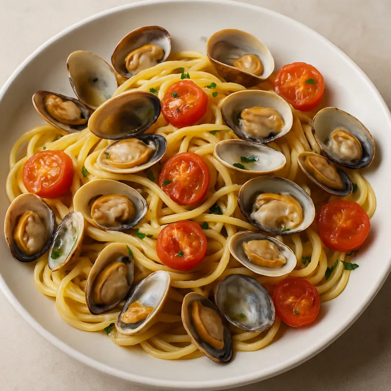 Pasta mit Venusmuscheln und Kirschtomaten