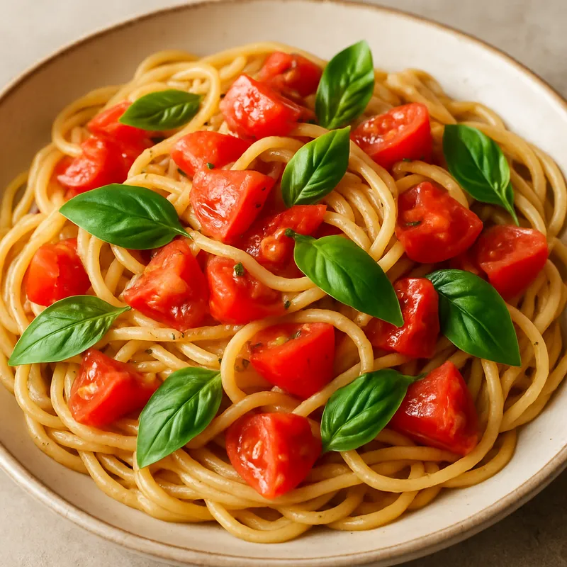 Pasta mit frischen Tomaten und Basilikum