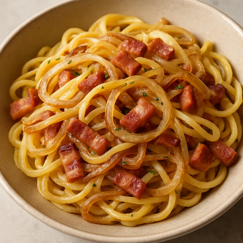 Pasta mit Pancetta und Zwiebeln
