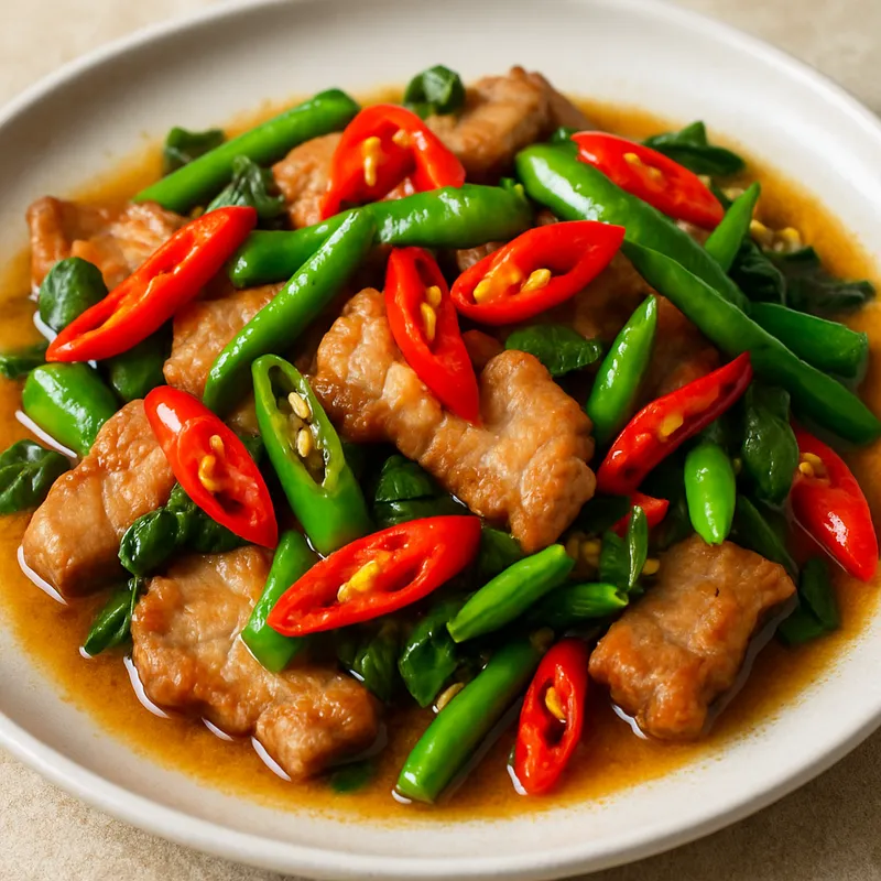 Phat Prik Sod Moo (Klassisches Schweinefleisch mit frischen Chilis)