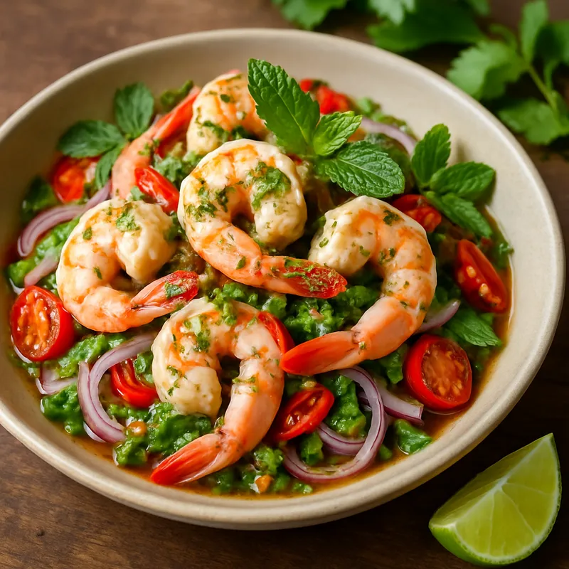 Phla Goong (Scharfer Garnelensalat mit Kräuterdressing)