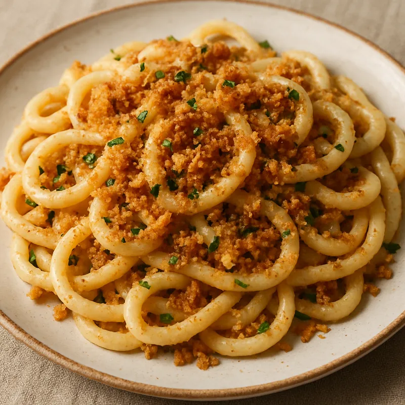 Pici mit Knoblauch und Semmelbröseln