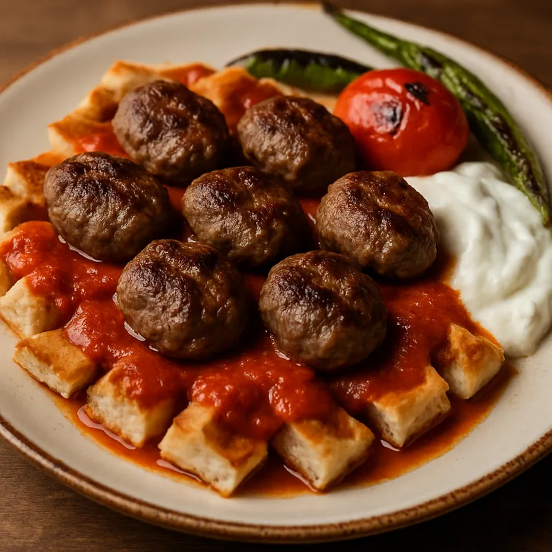 Pideli Köfte (Fleischbällchen auf Pide-Brot)