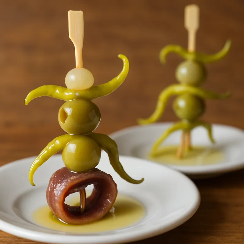 Pintxo De Anchoa Y Gilda (Sardellen- und Gilda-Spieß)