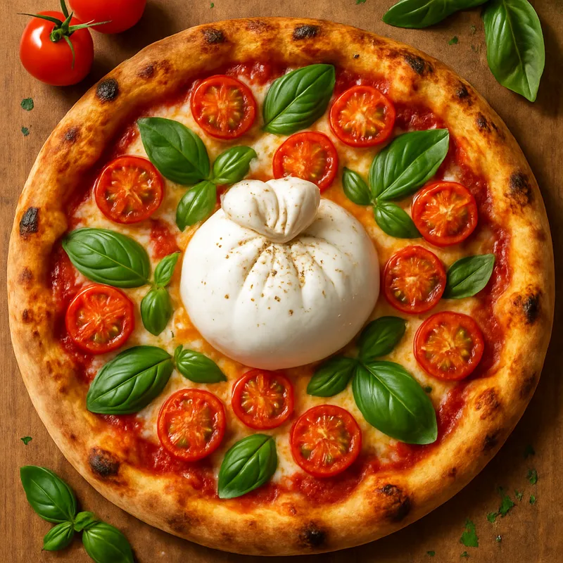 Pizza mit Burrata und Kirschtomaten