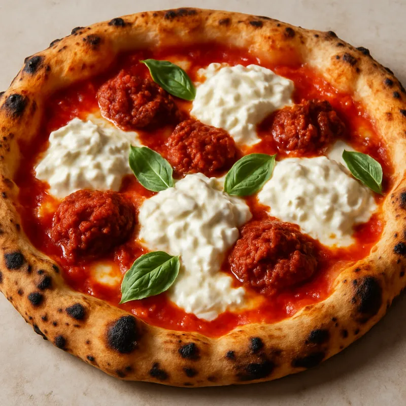 Pizza mit Nduja und Stracciatella