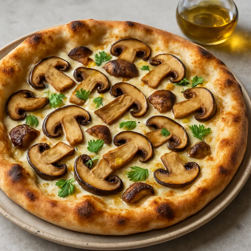 Pizza mit Steinpilzen und Trüffelöl