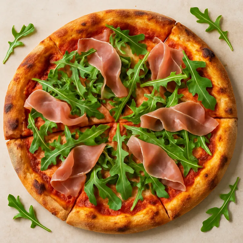 Pizza mit Proscuitto und Rucola