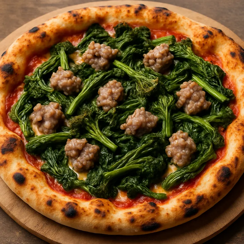 Pizza mit Wurst und Friarielli (Stängelkohl)