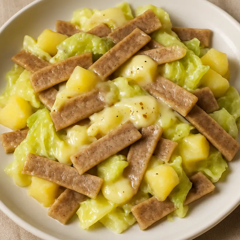 Pizzoccheri della Valtellina (Buchweizennudeln mit Kohl, Kartoffel und Käse)
