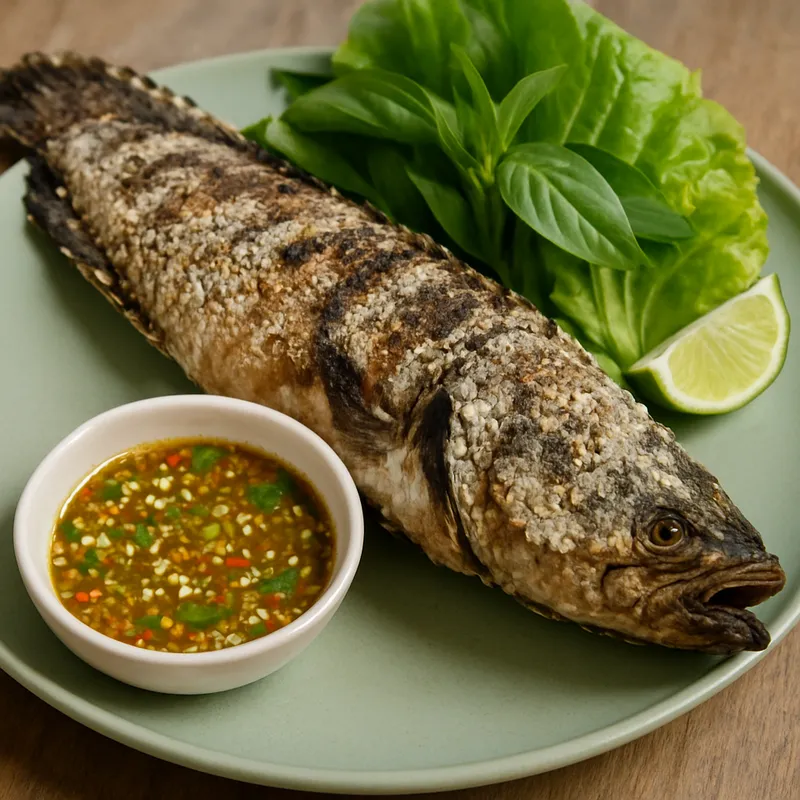Pla Chon Pao (Gegrillter Schlangenkopffisch)