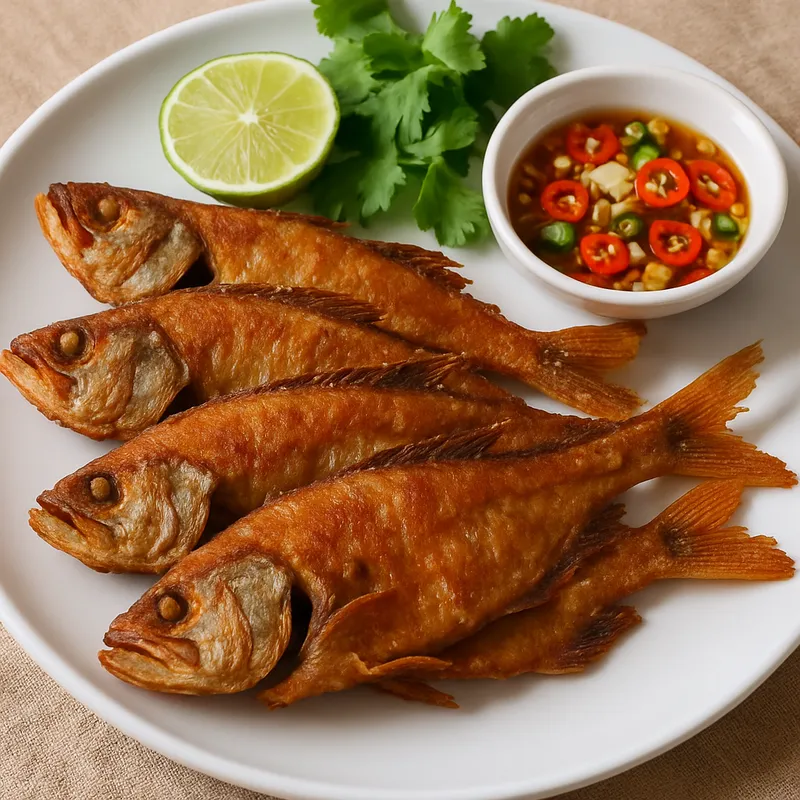 Pla Kem Tod (Gebratener Salzfisch auf südthailändische Art)