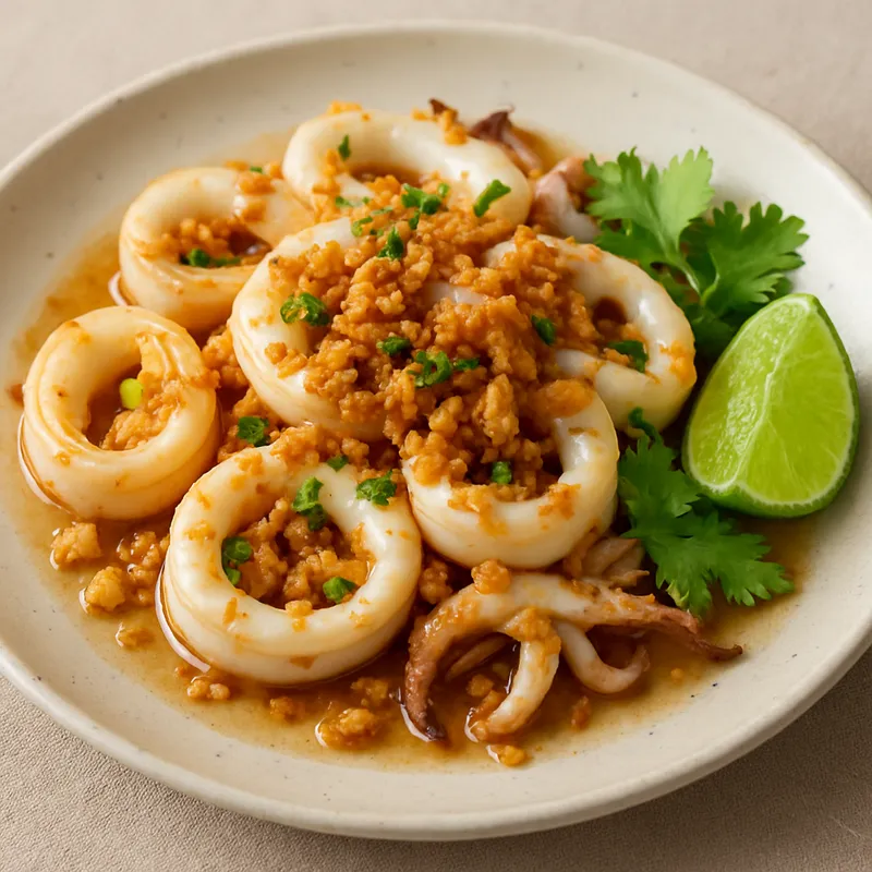 Pla Muek Pad Gratiam (Gebratener Tintenfisch mit Knoblauch)