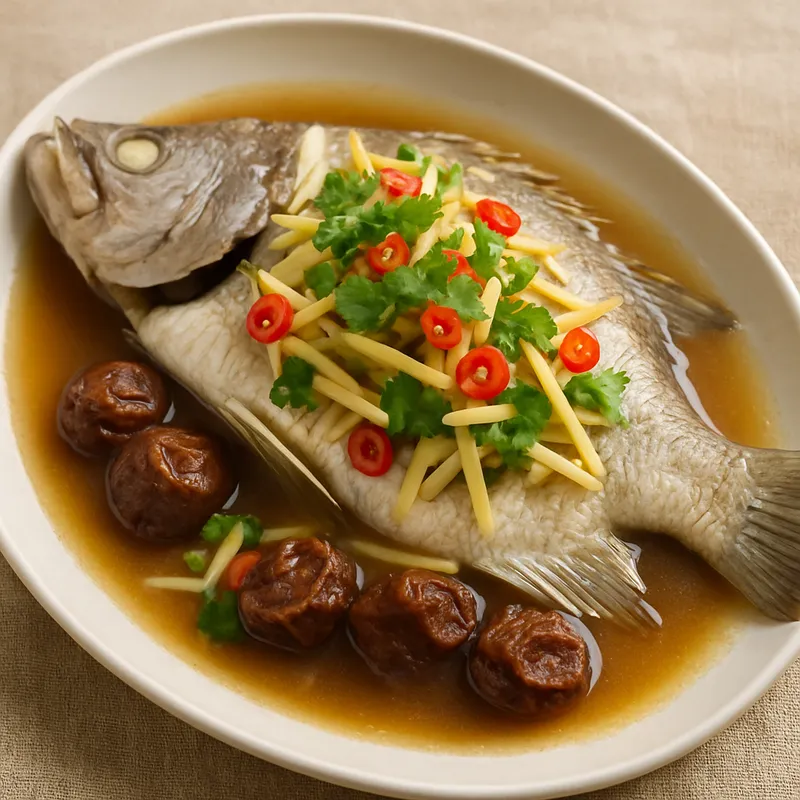 Pla Neung Buay (Gedämpfter Fisch mit Pflaumensauce)