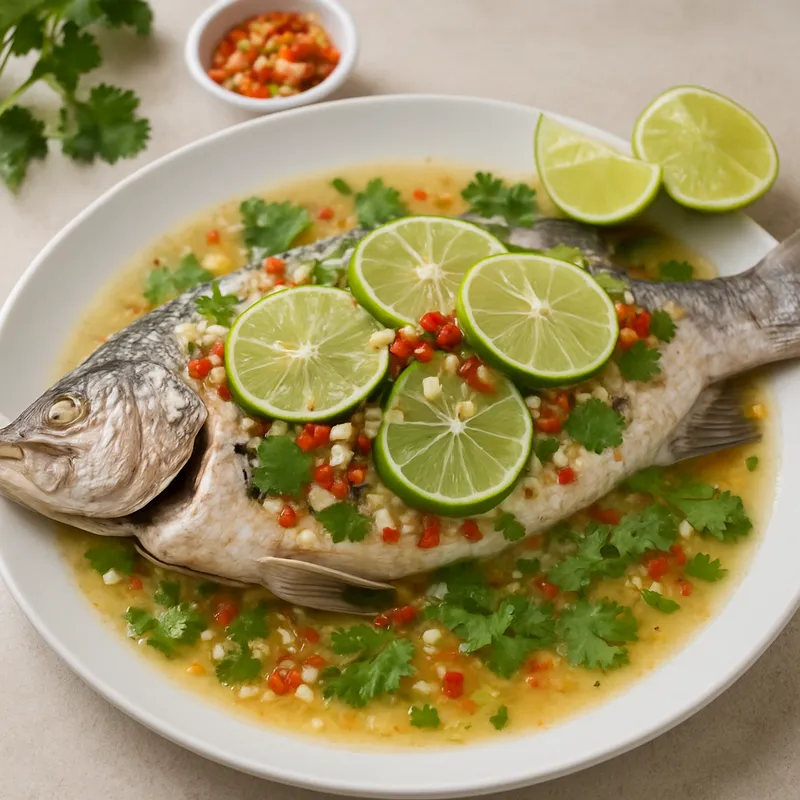 Pla Neung Manao (Gedämpfter Fisch mit Limette, Knoblauch und Chili)