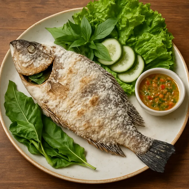 Pla Pao Isan (Isan Salzkruste Gegrillter Fisch)