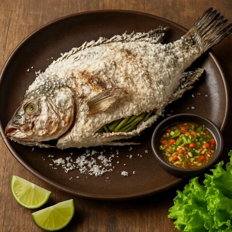 Pla Pao Kleua (Gegrillter Fisch in Salzkruste)