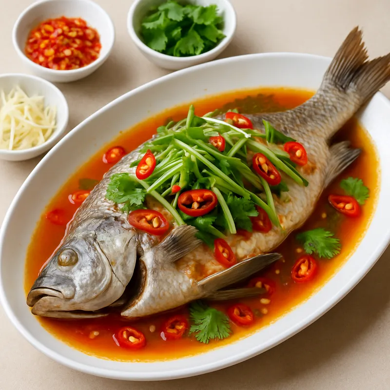 Pla Sam Lee (Gedämpfter Fisch mit Drei-Aromen-Sauce)