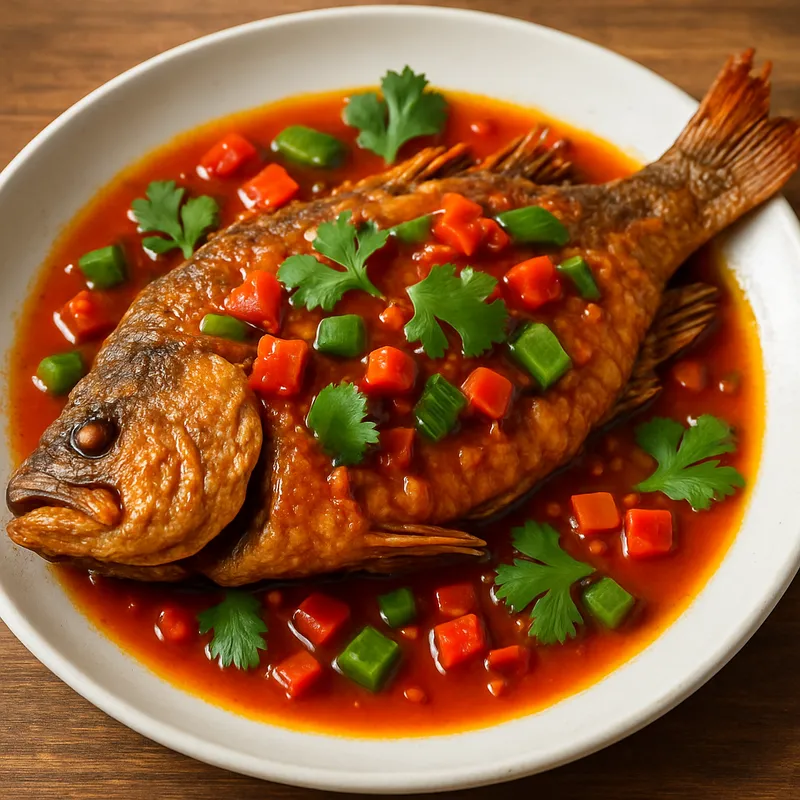 Pla Thod Sam Ros (Gebratener Fisch in Drei-Geschmacks-Sauce)