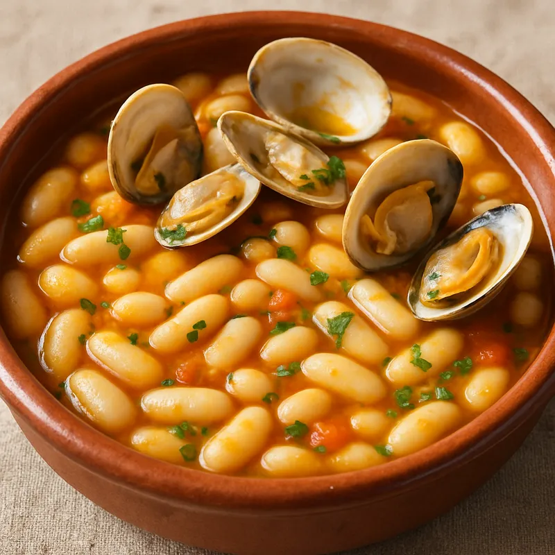 Pochas mit Venusmuscheln (Bohnen mit Muscheln)