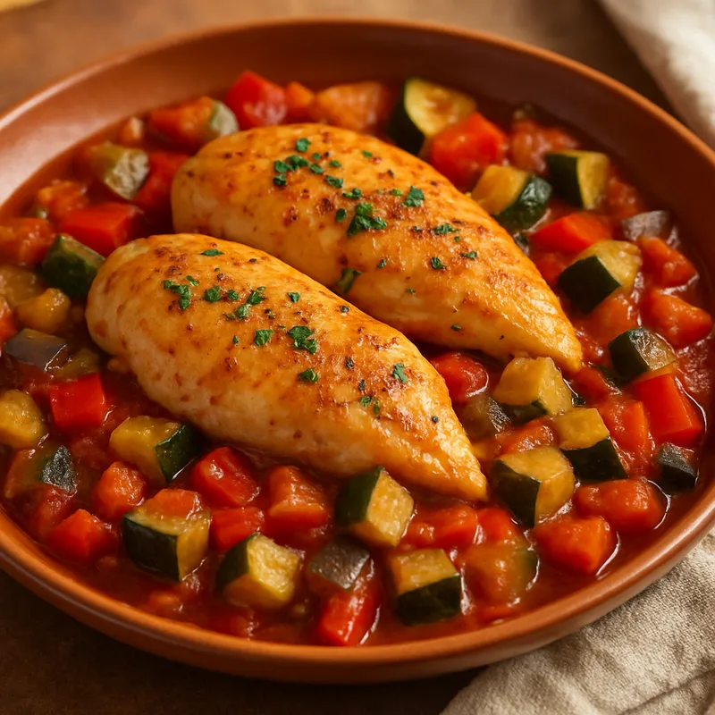 Pollo Con Pisto (Hähnchen mit Ratatouille)