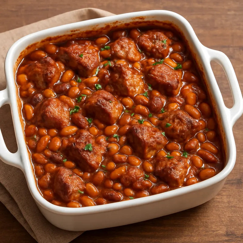 Schweinefleisch-Bohnen-Auflauf