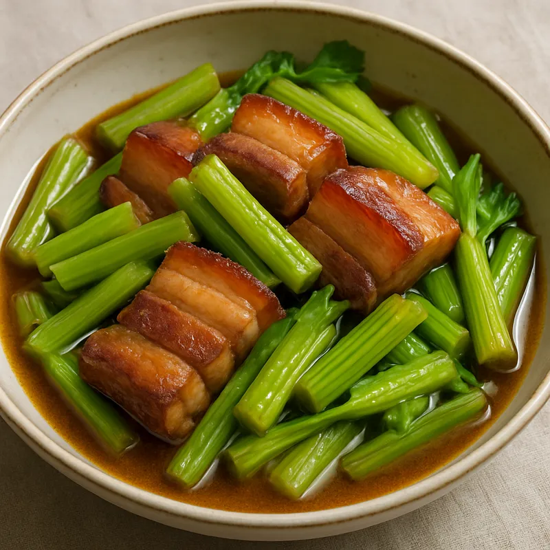 Geschmorter Schweinebauch mit Sellerie