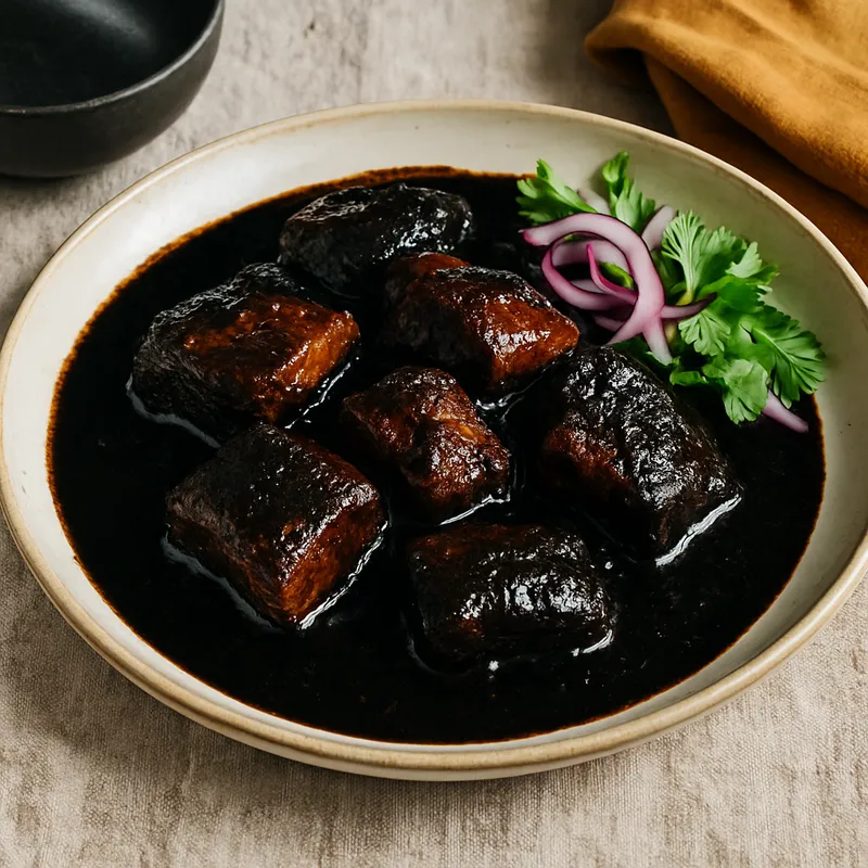 Schweinefleisch in schwarzer Recado-Sauce
