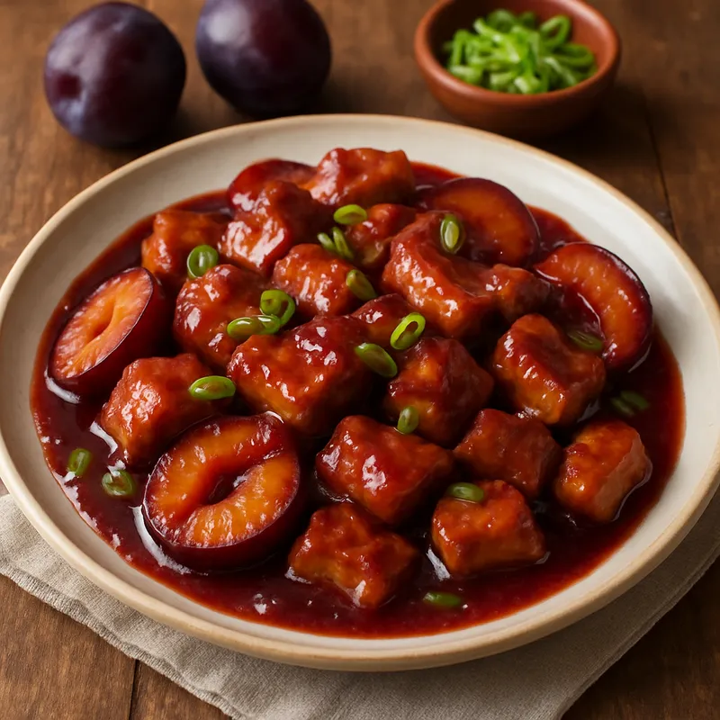Schweinefleisch in Pflaumensauce