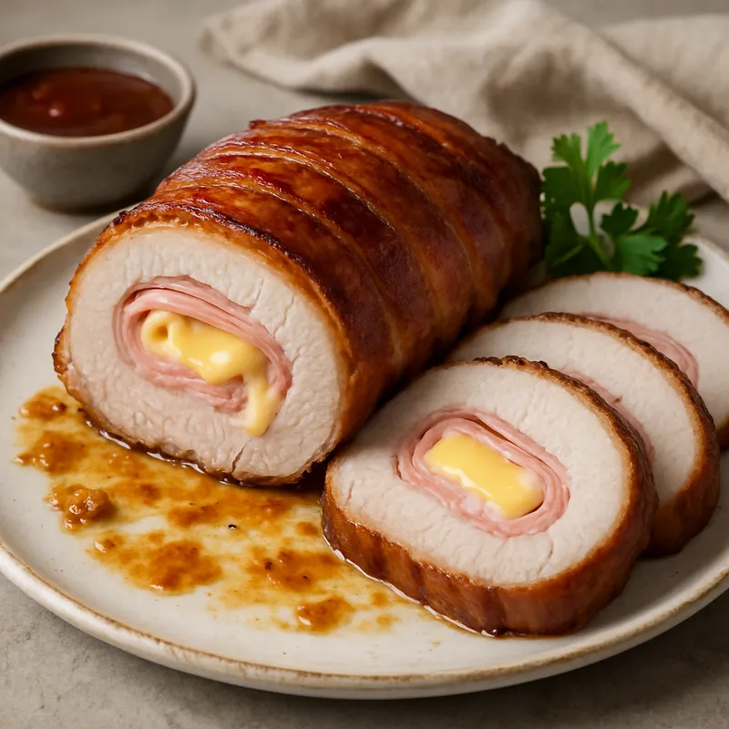 Mit Schinken und Käse gefülltes Schweinefilet