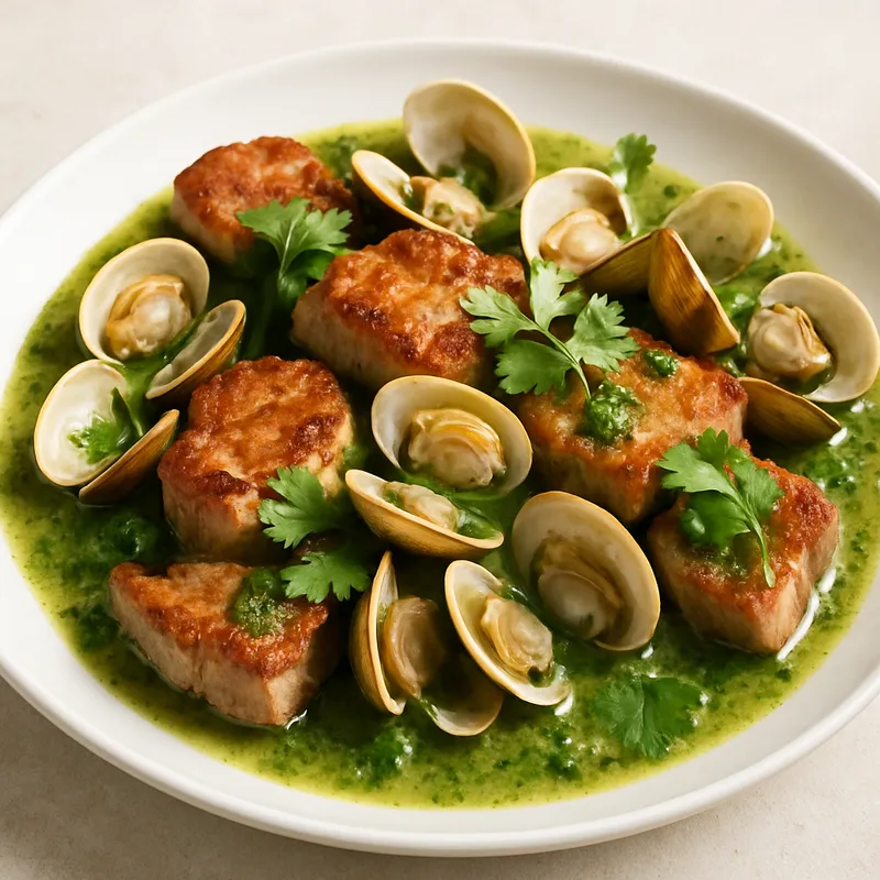 Schweinefleisch mit Muscheln in Koriandersauce