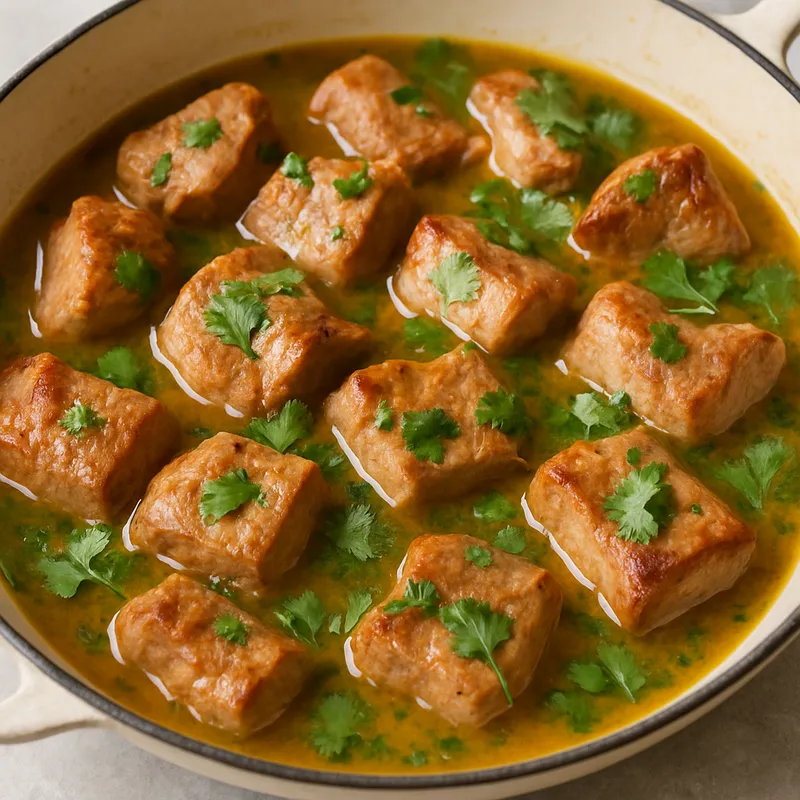 Schweinefleisch mit Koriander und Weißwein