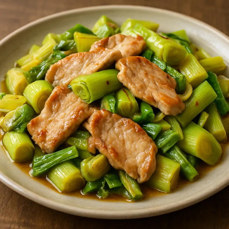 Schweinefleisch mit Lauch