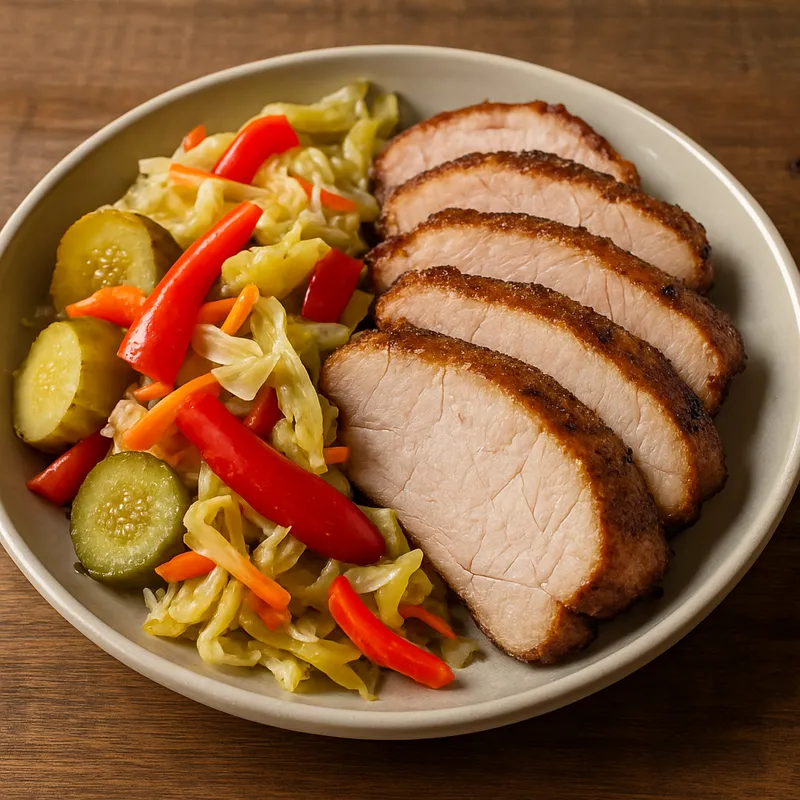 Schweinefleisch mit eingelegtem Gemüse
