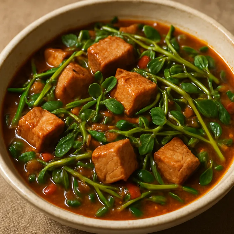 Schweinefleisch mit Portulak
