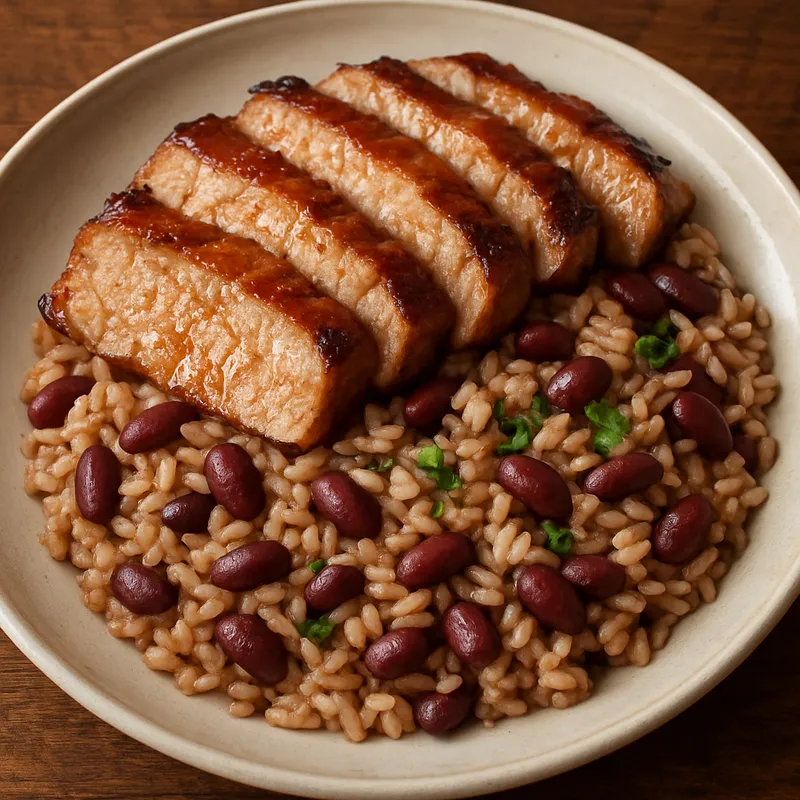Schweinefleisch mit Rote-Bohnen-Reis