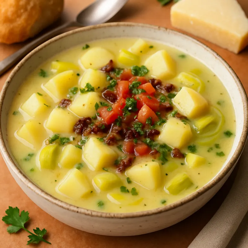 Kartoffel-Lauch-Suppe auf italienische Art