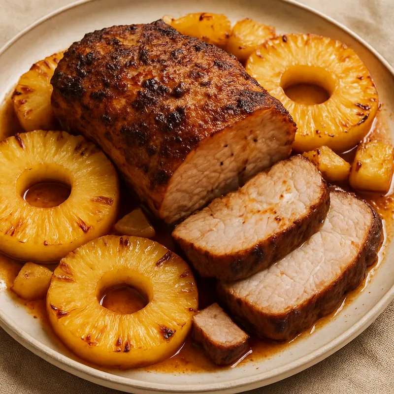 Puerco Al Horno Con Piña (Ofengeschmortes Schweinefleisch mit Ananas)