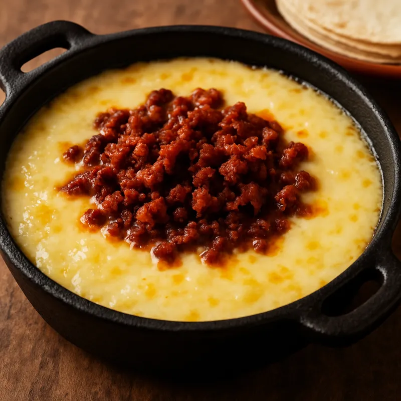Queso Fundido mit Chorizo (Geschmolzener Käse mit Chorizo)