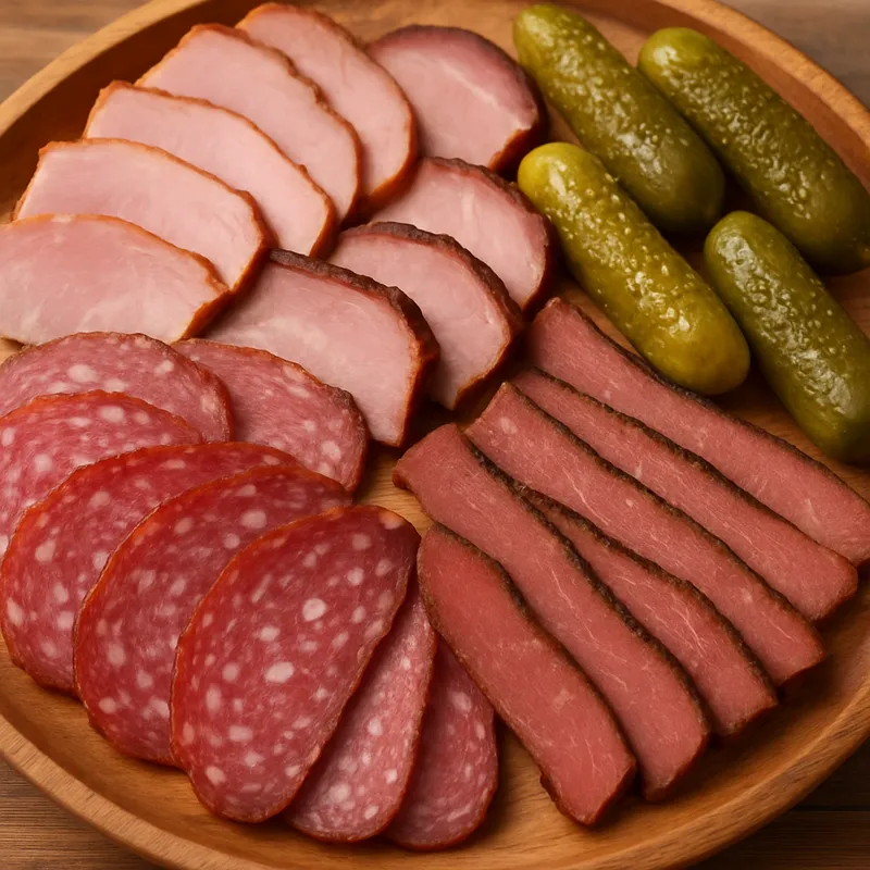 Räucherfleischplatte mit Gewürzgurken
