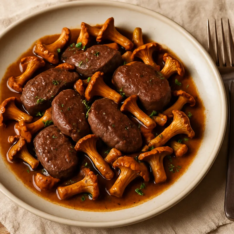 Rehfleisch-Sauté mit Pfifferlingen