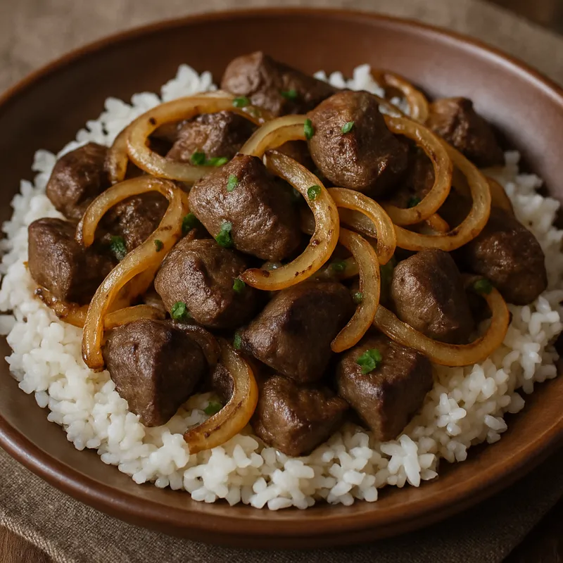 Reis mit Leber und Zwiebeln