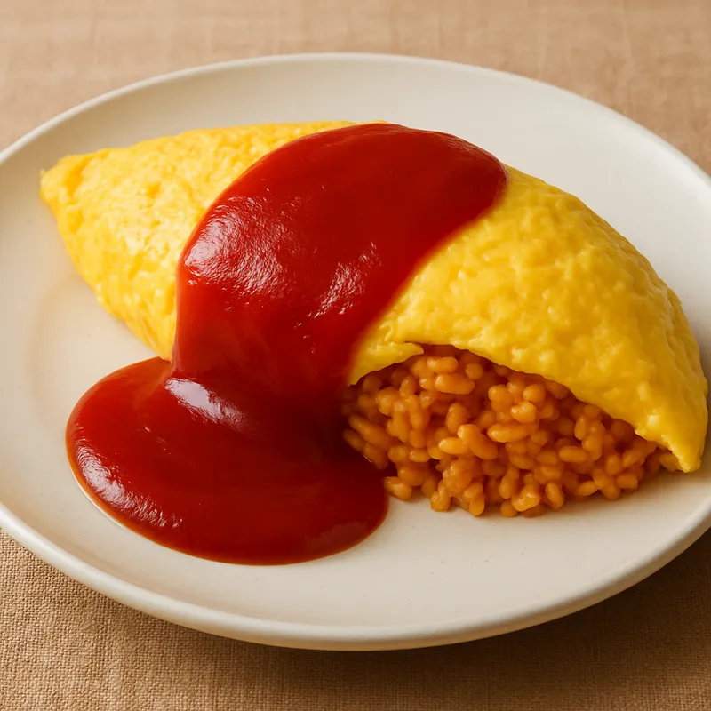 Reisomelette mit Ketchup