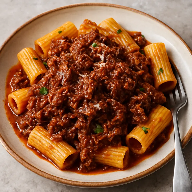 Rigatoni mit Ochsenschwanz-Ragù