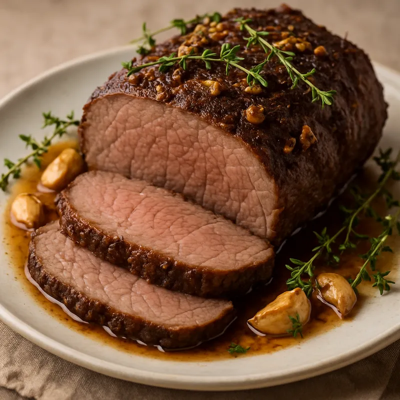 Rinderbraten mit Knoblauch und Thymian