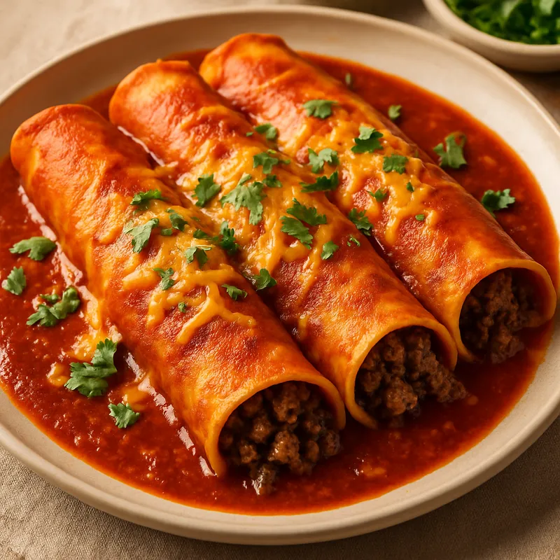 Rindfleisch-Enchiladas mit roter Sauce
