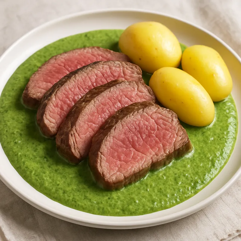 Rindfleisch in grüner Sauce